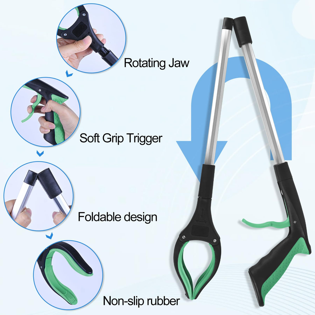 Tottist 6 Pack Grabber Reacher Tool for Elderly, 32" Extra Long Litter Stick Lightweight Handy Claw Grabber for Arm Extension Garbage Gripper Trash Pick up Litter Picker Garden(Green)