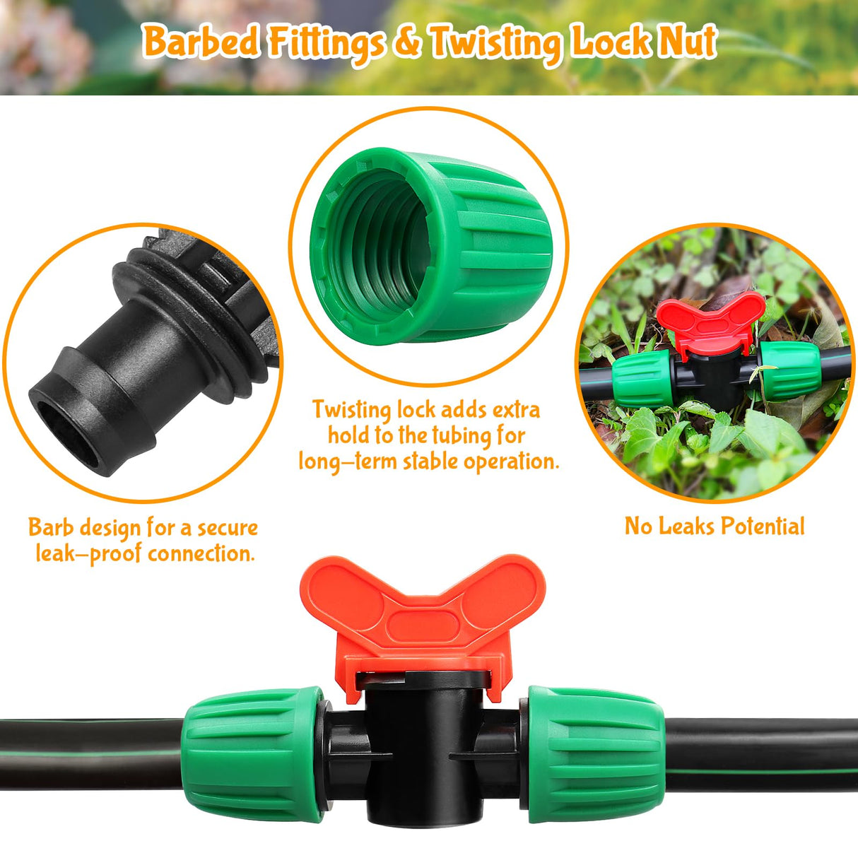 Gardrip 10 Pack Drip Irrigation Valve for 1/2 Inch Drip Tubing (1/2" ID x 0.65" OD):1/2'' In-line Locked Barbed Ball Valve Drip Line Shut Off Valve Parts In Irrigation System for Garden