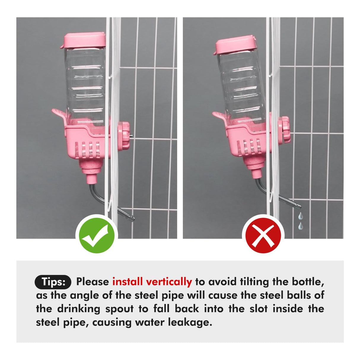 Vannon Small Animal Water Dispenser for Cage, 30oz Auto Feeding Crate Water Bottle for Rabbit, Chinchilla, Ferret, Guinea Pig, Squirrel, Hedgehog, Pet Nozzle Diameter: 10mm, BPA Free, Pink