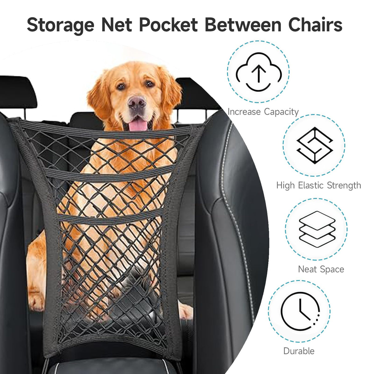 GAOSPD Dog Car Barrier Net with Storage Pockets Universal Adjustable 3-Layer Pet Cars Barrier with 4 Hooks for SUVs & Sedans Keep Pets Safe & Car Organized Cars Mesh Organizerm (M)