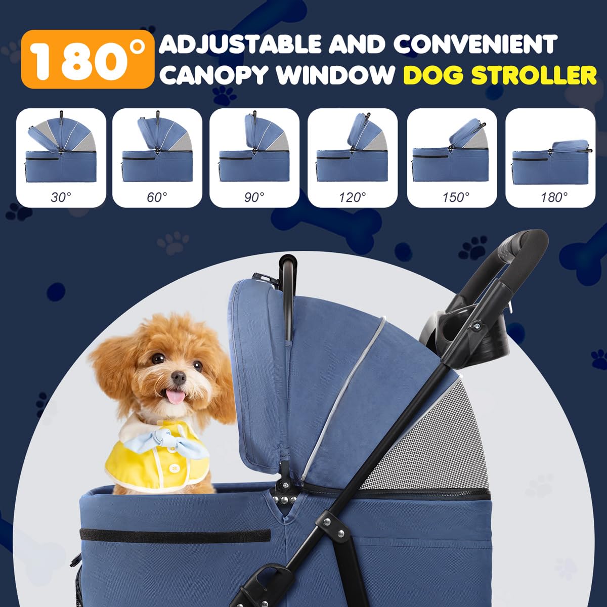 Dog Stroller, 4 Wheels Pet Stroller for Small & Medium Dogs, One-Click Foldable Cat Strollers Up to 45 Ibs with Storage Basket, Cup Holder and Breathable Mesh
