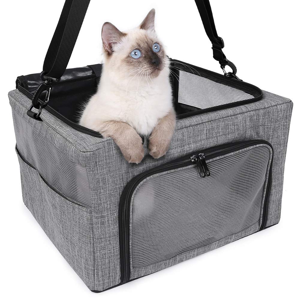 Beelike Dog Cat Car Seat, Collapsible Cat Puppy Car Carrier with Metal Frame, Travel Bag for Small Medium Pet up to 15 lbs