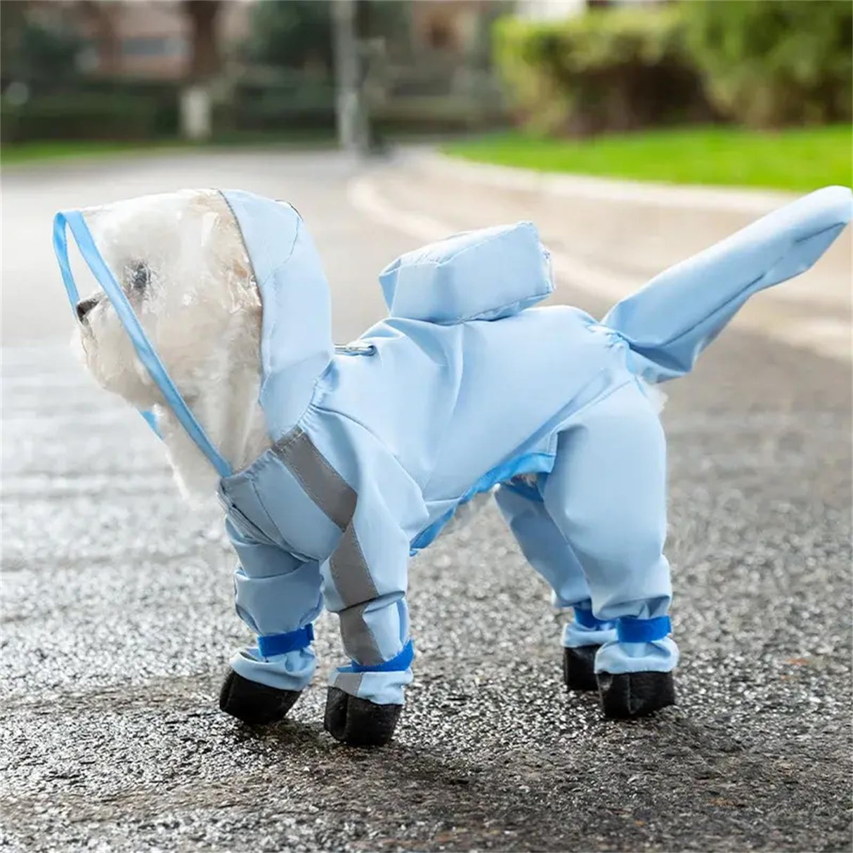 Dog Raincoat with Boots,Waterproof Dog Raincoats with Hood,Raincoat with Reflective Strap, Lightweight Rain Jacket with Leash Hole (Blue Cloud (Detachable Tail), XXL (14-17lb))