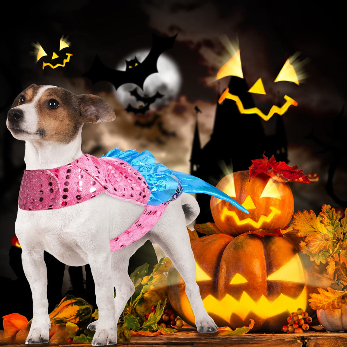 Mermaid Dog Costume - Funny Shiny Halloween Mermaid Costume for Small to Medium Dogs Puppy, Pet Cat Cosplay Outfit Apparel for Christmas Birthday Parties Photo Props