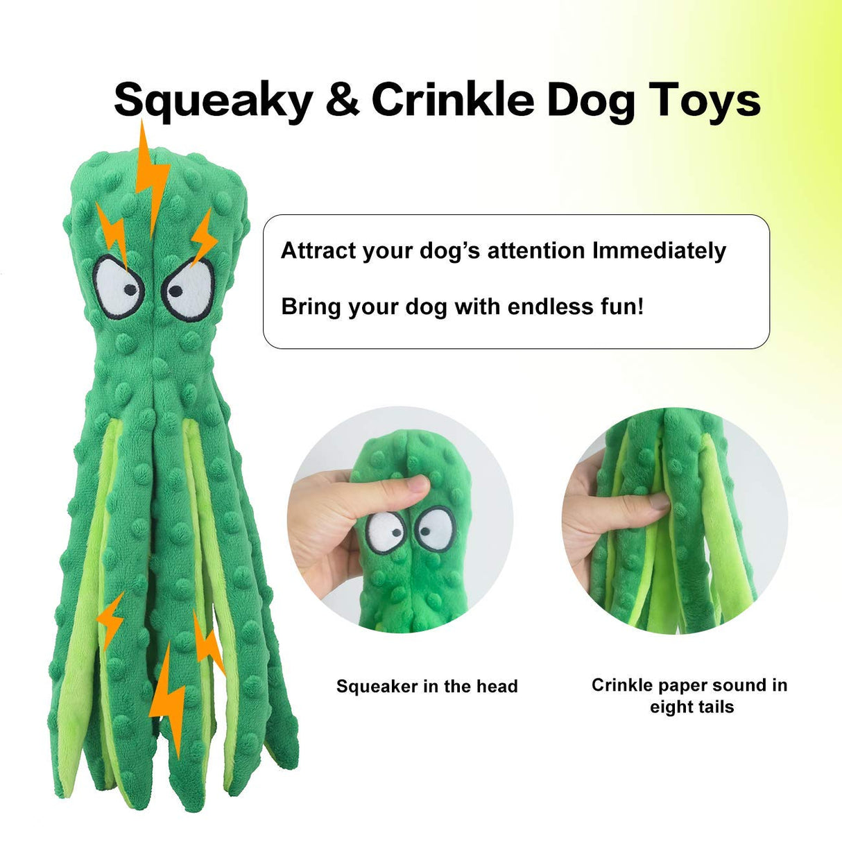 CPYOSN Dog Squeaky Toys Octopus - No Stuffing Crinkle Plush Toys for Puppy Teething, Durable Interactive Chew Toys for Small, Medium and Large Dogs Training and Reduce Boredom, 2 Pack
