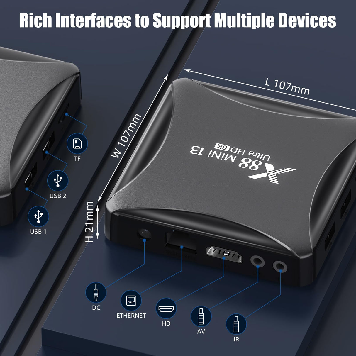 Android 13.0 TV Box 4GB RAM 32GB ROM TV Box RK3528 Quad-Core 64bit Cortex-A53 with Dual Wi-Fi 2.4G/5.0G, BT 5.0/ 3D Ultra HD 8K/ H.265/ 100M LAN/USB 3.0 Smart TV Box