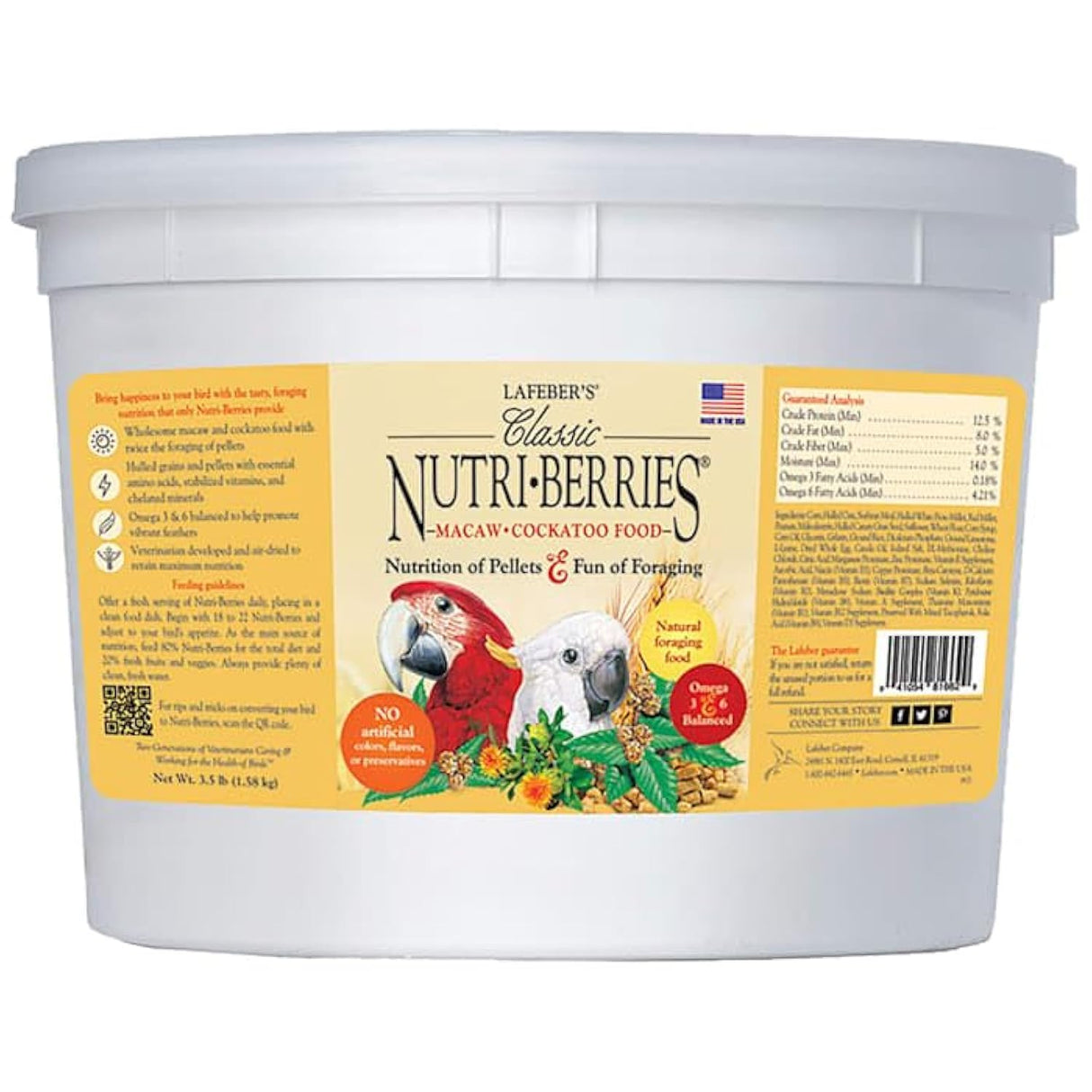 Lafeber's Classic Nutri-Berries for Macaw / Cockatoo 3.5 lb. Tub