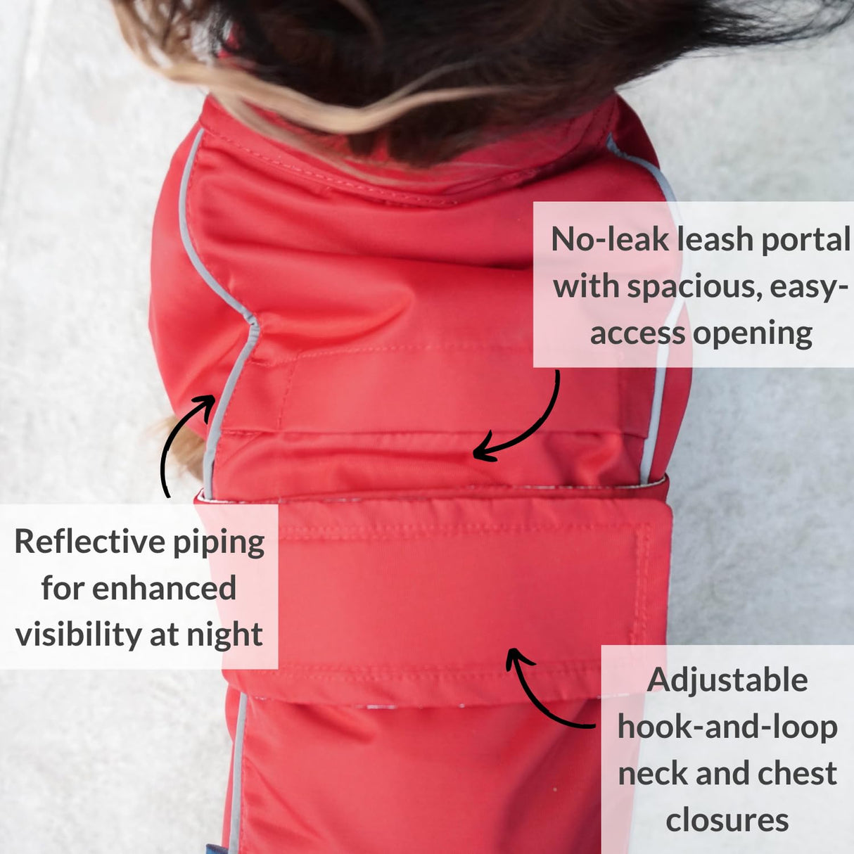 DJANGO Dog Jacket & Raincoat – Lightweight Water-Resistant Coat for Small, Medium & Long Dogs Like Dachshunds – Reflective, Adjustable Fit, Harness-Compatible & Easy-Access Harness Hole - Red, Medium
