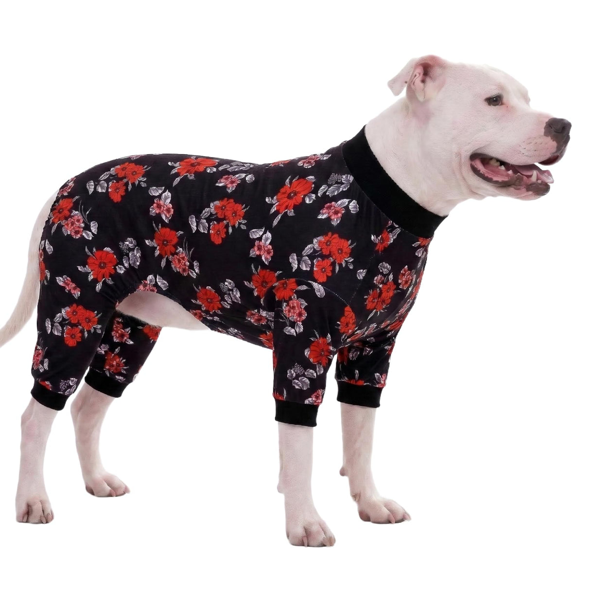 LovinPet Pet Pajamas for Large Dogs - Floral Navy and Coral Print Dog Jammies, Lightweight Stretchy Knit Big Dog Pullover, Large Dog Onesie, Pet PJ's/XXL