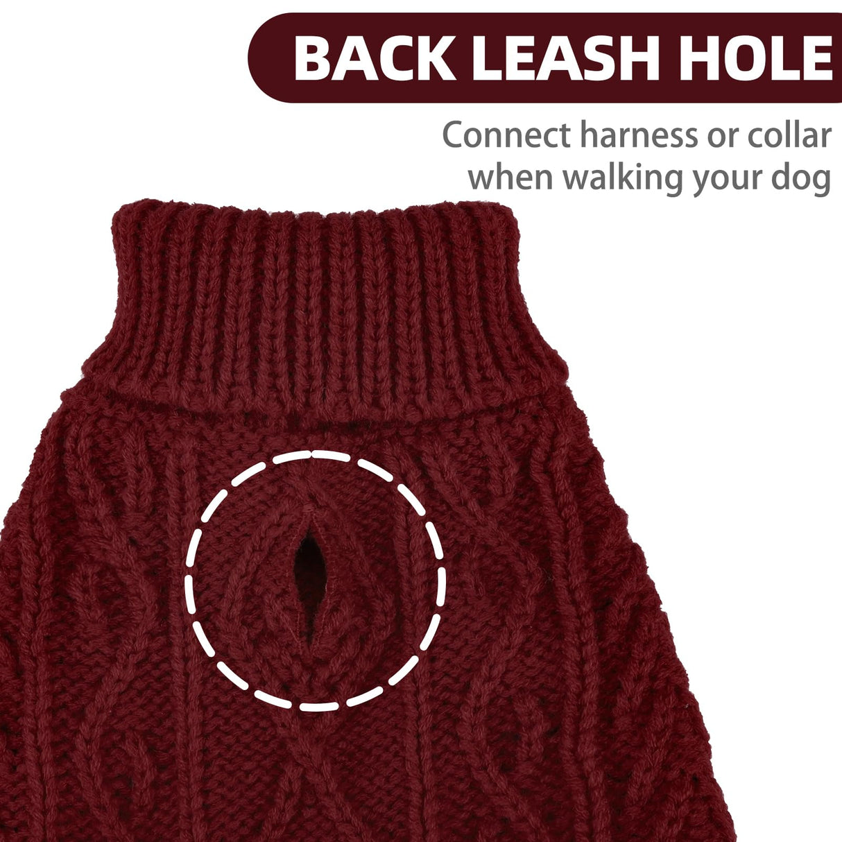 PUPTECK Dog Sweater, Turtleneck Warm Knitted Pullover Coat, Thick Cable Knitwear Clothes in Winter, Pet Apparel Outfits for Large Dogs, for Cold Weather Indoor & Outdoor, Deep Red L