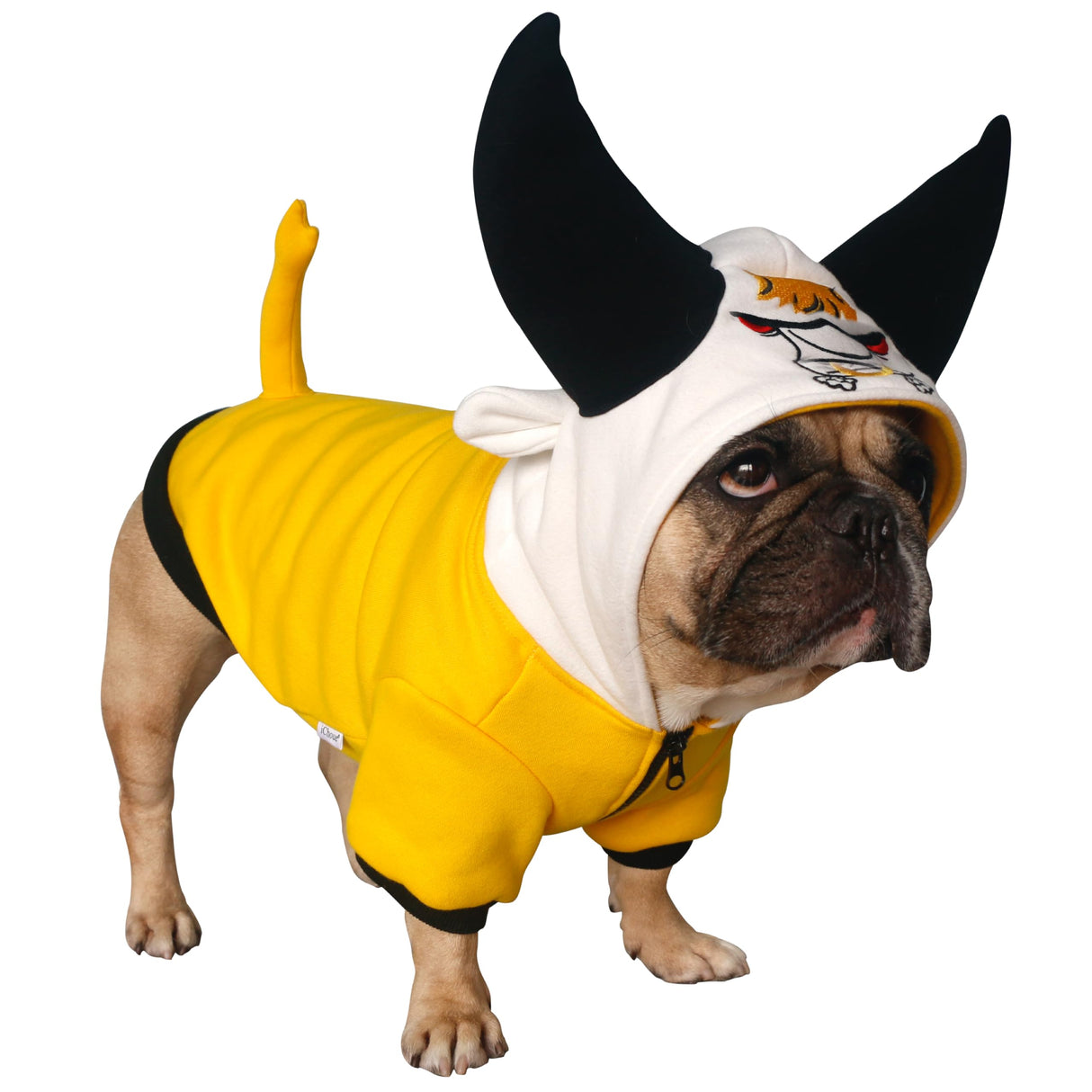 iChoue Buffalo Horn Dog Halloween Costumes Winter Coats Clothes Hoodies for French English Bulldogs, Pugs, Keep Your Dogs Warm and Stylish. Add Fun to Your pet’s Wardrobe - Yellow Black, Small