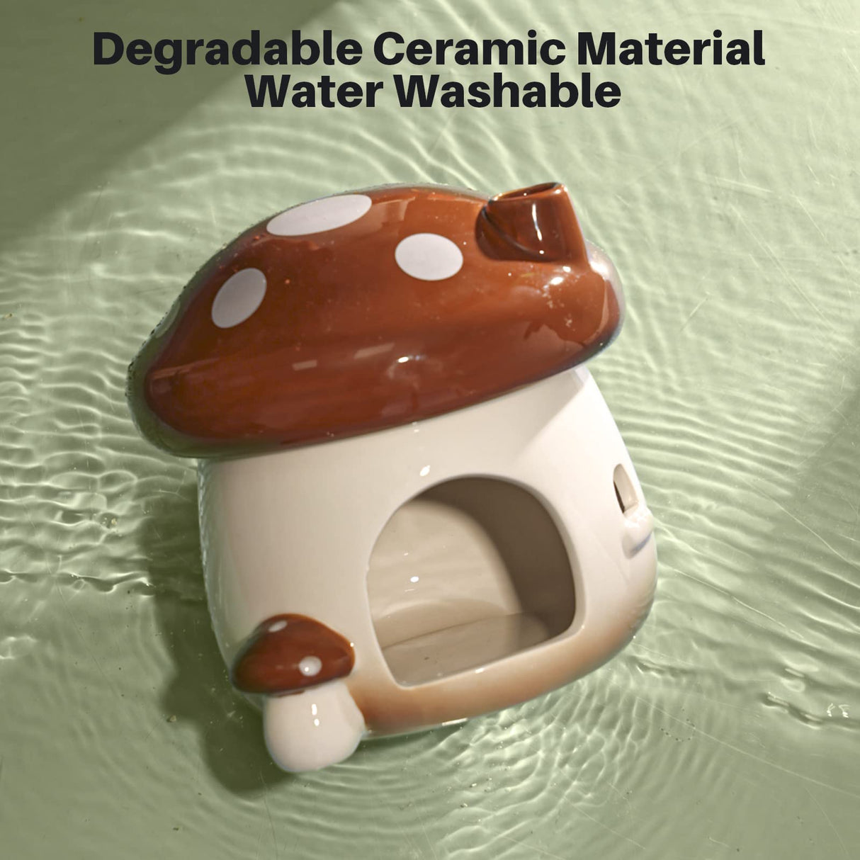 BUCATSTATE Hamster Hideout Ceramic, Mushroom Shape Hamster House and Habitats Cool Bed Ideal for All Season Dwarf Hamster Gerbil Mice Golden Bear (Brown-Large)