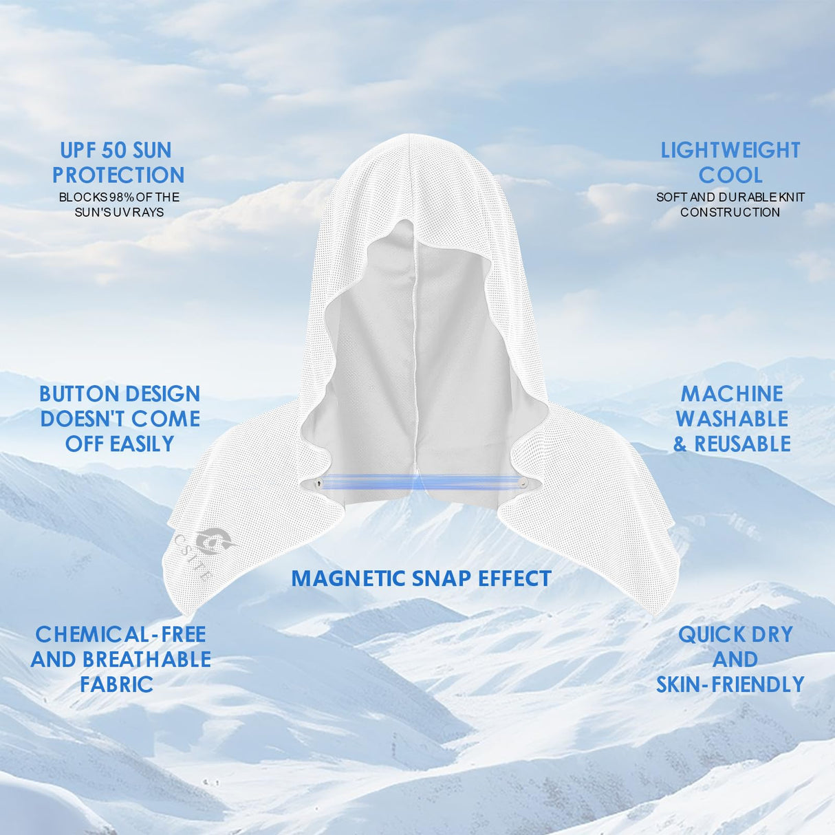 CSITE Cooling Hoodie Towels for Neck and Face, UPF 50 Sun Protection & Instant Cooling, Ice Towels for Hot Weather, Soft Breathable Towel for Sport, Work Out, Gym, Camping & More Activities