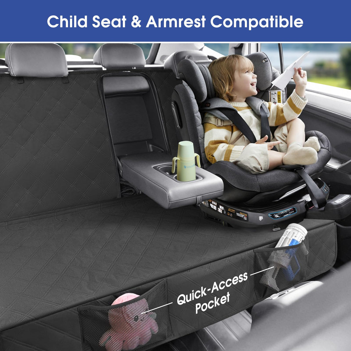 ALLANSING Upgraded 900D Heavy Duty Dog Back Bench Seat Cover, Car Seat Protector, 3 Seatbelts & Armrest Compatible, Waterproof Nonslip Pet Backseat Cover for Dogs & Kids, Fits Most Cars, SUVs, Trucks