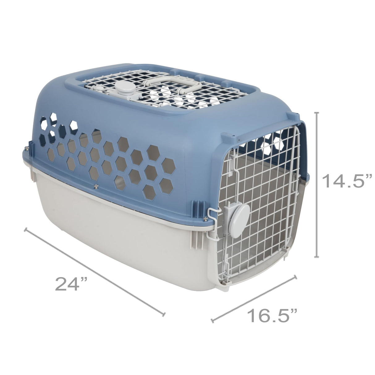 24" Pet Kennel Carrier for Small Dogs & Cats, Portable Travel & Home Use Two-Door (Top/Front Loading) Plastic Crate for 15-25 lbs Pets, Durable Blue