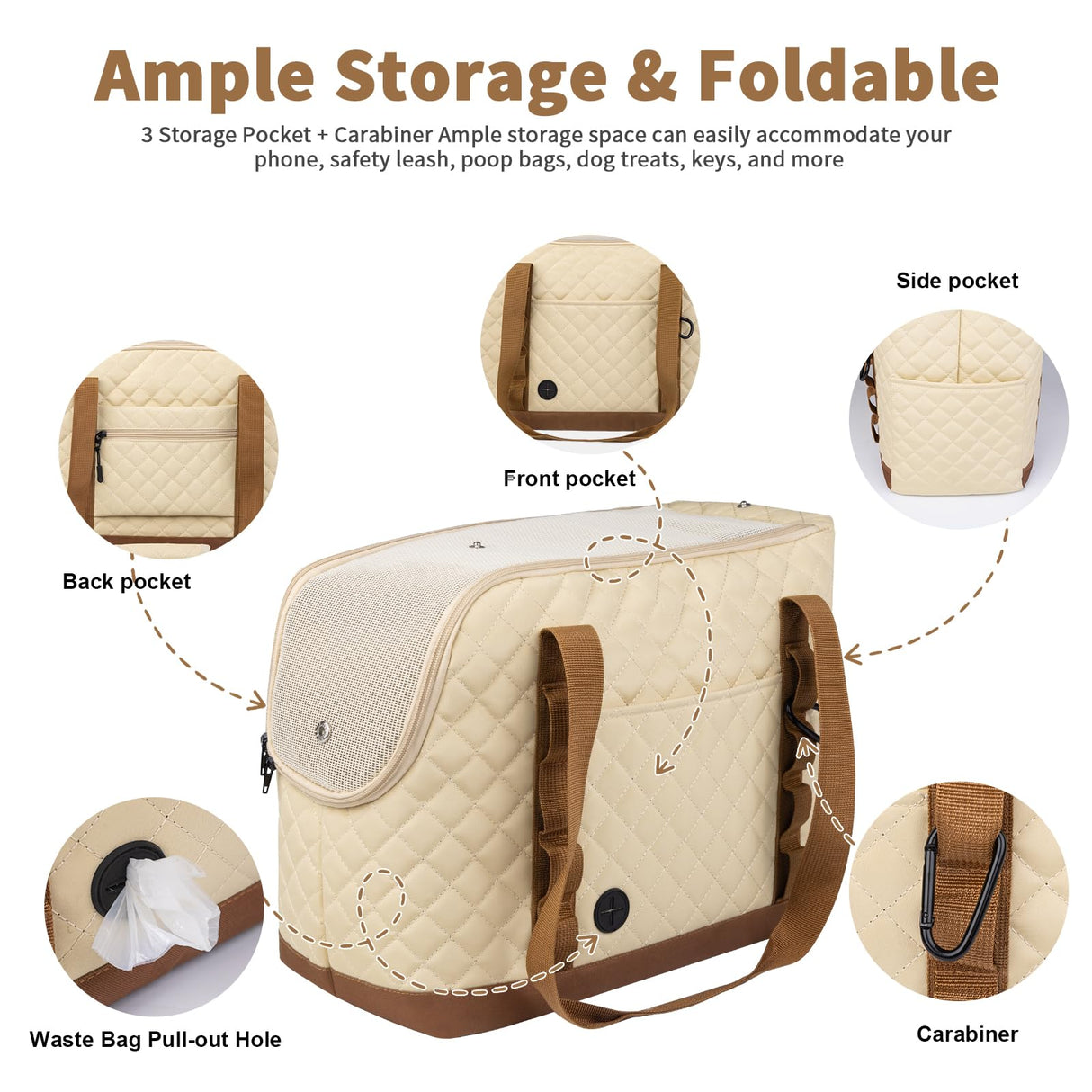 Dog Purse Carrier for Small Dogs, Soft Sided Pet Carrier with Pockets, Foldable Dog Carrier Purse for Puppy, Rabbit, Cat, Washable Breathable Pet Carrier, Dog Carrier Bag for Outdoor Shopping Travel