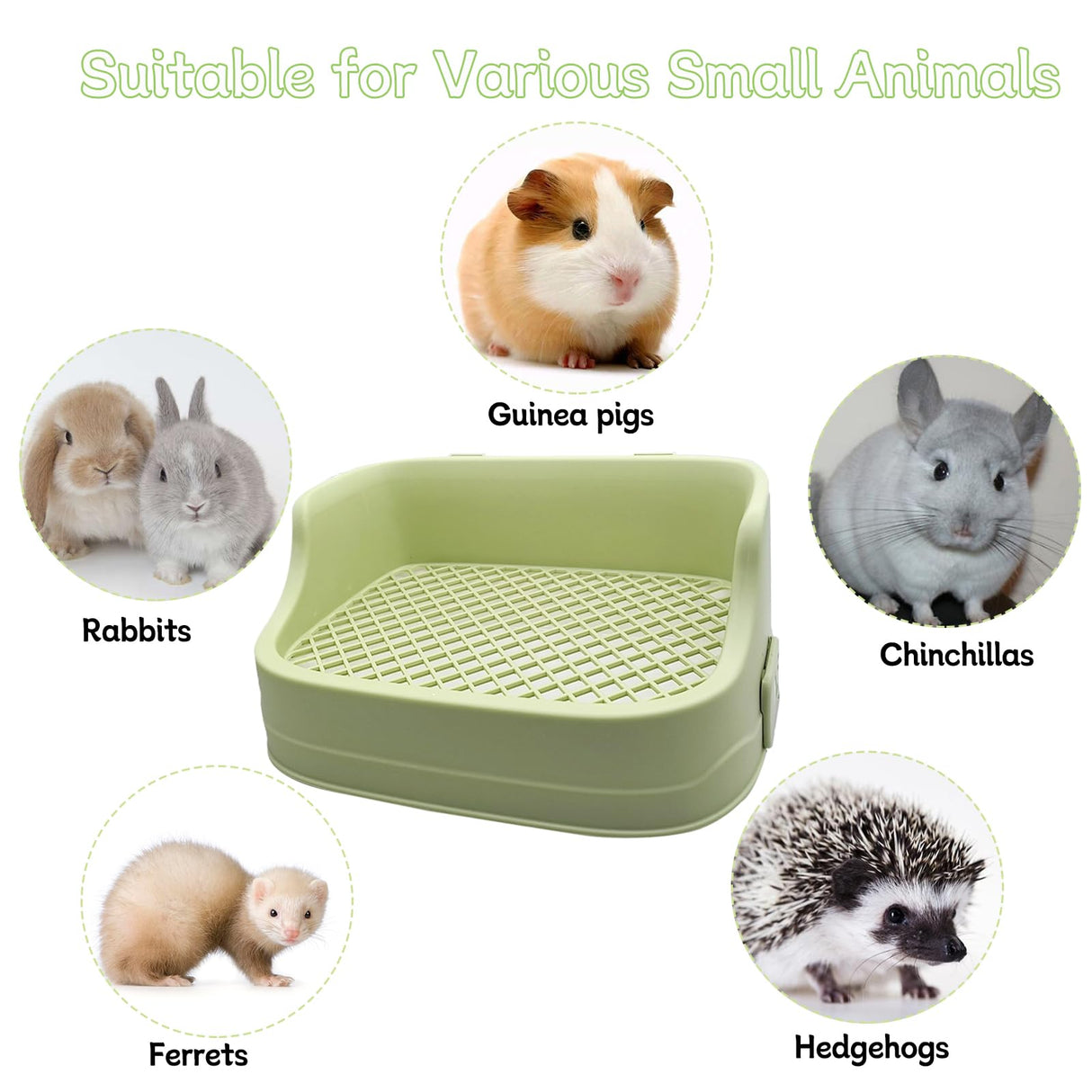 Tfwadmx Rabbit Litter Box Bunny Potty Training Litter Boxes Guinea Pig Corner Bedding Box Small Animal Toilet for Ferret,Chinchilla,Galesaur(Green)