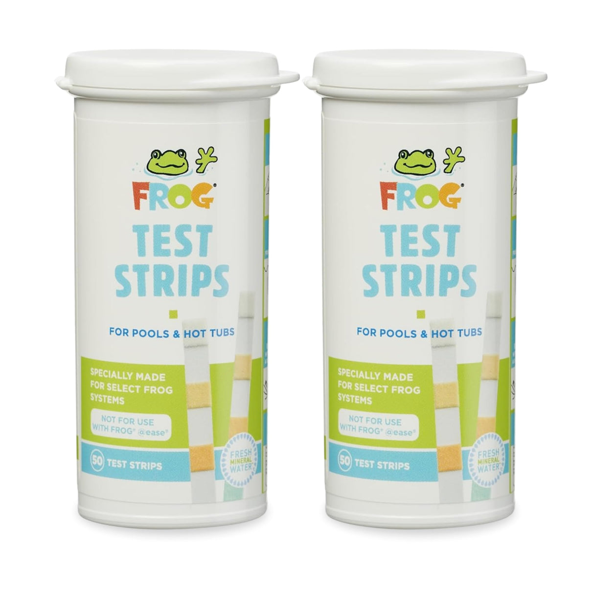 FROG Test Strips for Pools and Hot Tubs - Accurate Indicator for Free Chlorine or Bromine Levels, pH, Total Alkalinity and Total Hardness - Easy Water Testing - 50 Test Strips - 2 Pack