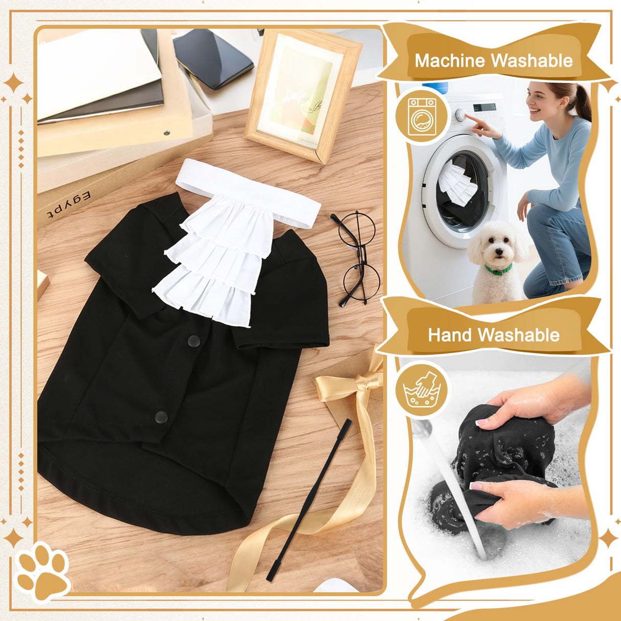 4 Pcs Judge Costume Set Include Dog Judge Robe Adjustable False Collar Anti-Slip Rope and Glasses,Halloween Judges Costume Accessory for Dogs Cats Holiday Halloween Cosplay, Medium