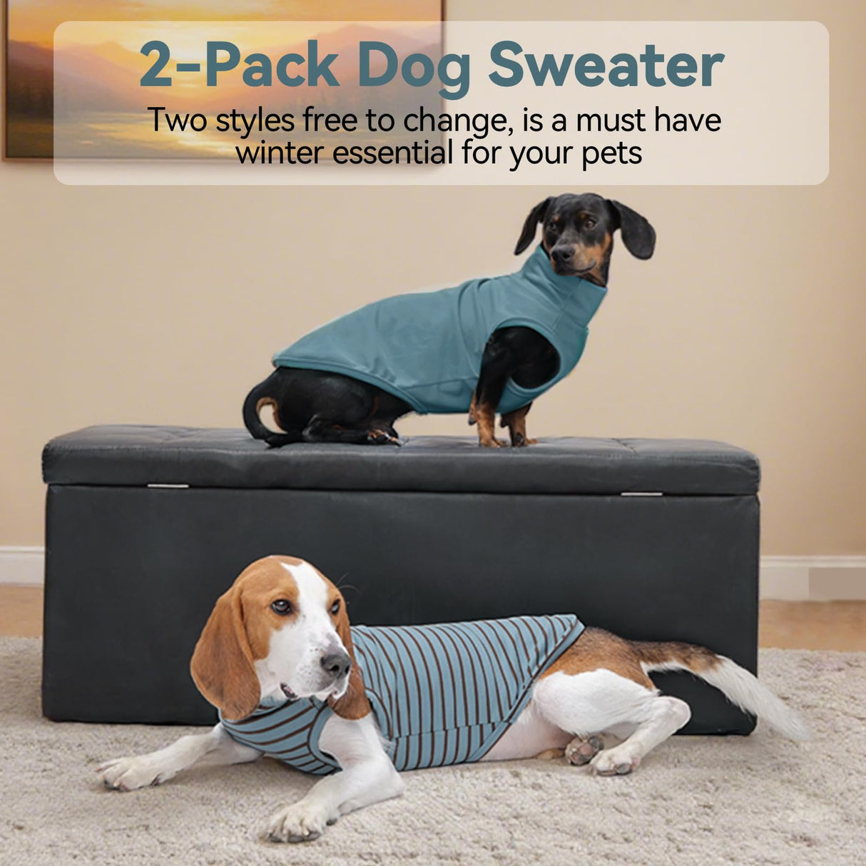 Leletail 2 Pack Dog Fleece Sweaters, Warm Dog Coat Fall/Winter Cozy Outfit, Stretchy Pet Sweatshirt Turtleneck Sleeveless with Leash Hole for Small Medium Large Dogs Indoor Outdoor (XS-2XL)