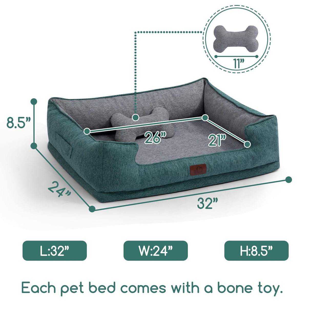 Hollypet Orthopedic Rectangle Dog Bed for Medium Dogs, Supportive Egg-Crate Foam Pet Beds with Removable Washable Waterproof Cover and Non-Slip Bottom, Green, 32" L x 24" W x 8.5" Th