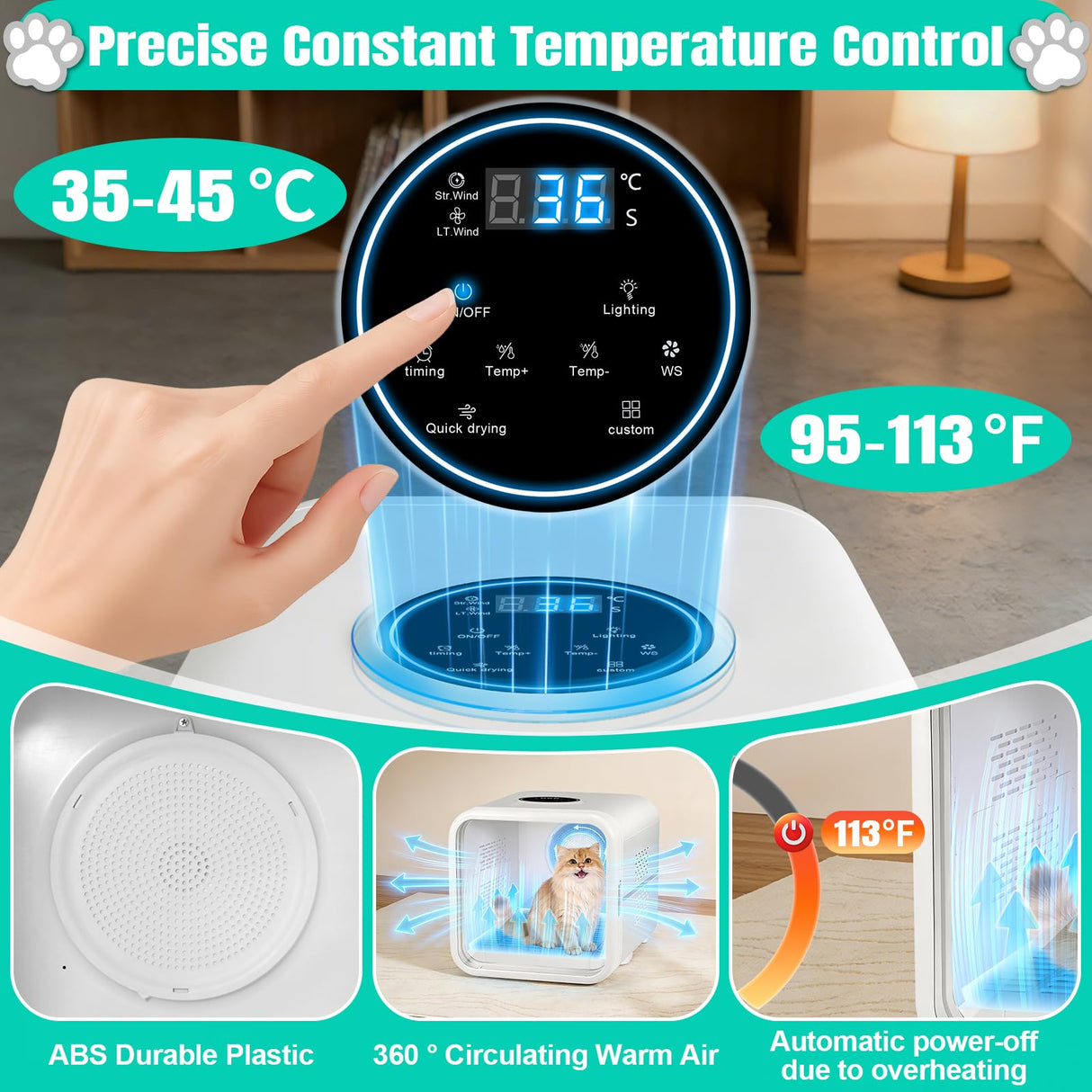 Automatic Pet Hair Dryer Box,Powerful Motor Fans Blower for Cats and Small Dogs,360° Drying,Temperature Control,Self-Dryer Boxes with 3 Adjustable Speed Settings&Quick Drying Modes, Cat Toys,Towel W