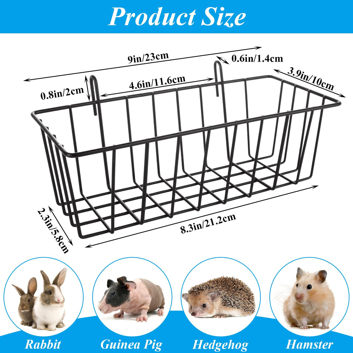 GBACHOOSE 6PCS Rabbit Hay Feeder Bunny Hay Feeder Heavy Duty Metal Rack with Hooks, 9x4x3 Inch Rabbit Hay Holder Cage Hanging Hay Holder for Rabbits Bunny Guinea Pig (Black)