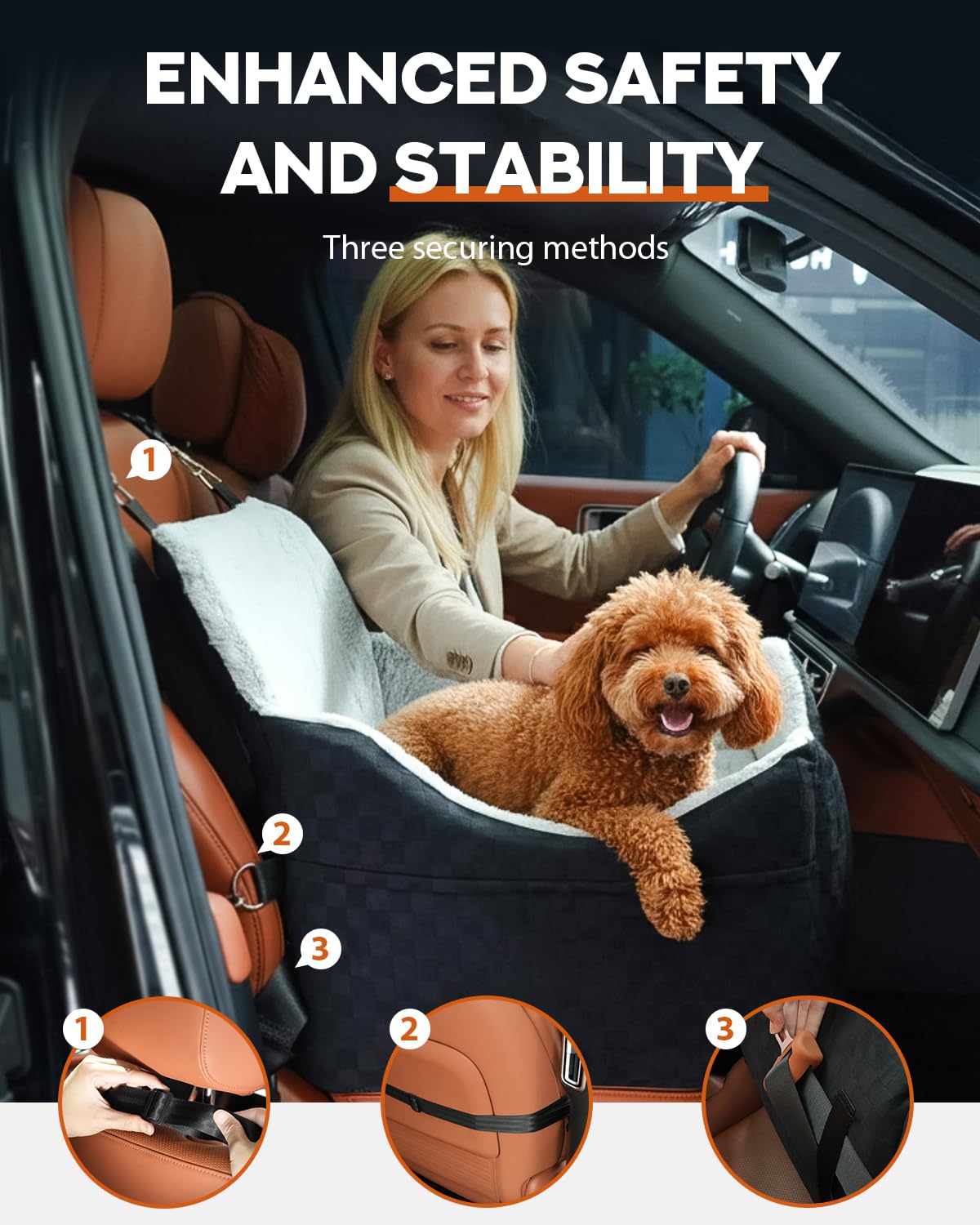 PHCOHIDO Dog Car Seats for Medium Dogs, All-Season Comfort Dog car Seat Boosters Detachable & Washable Pet Dogs Seat for Cars, SUVs, Easy to Install (Black)