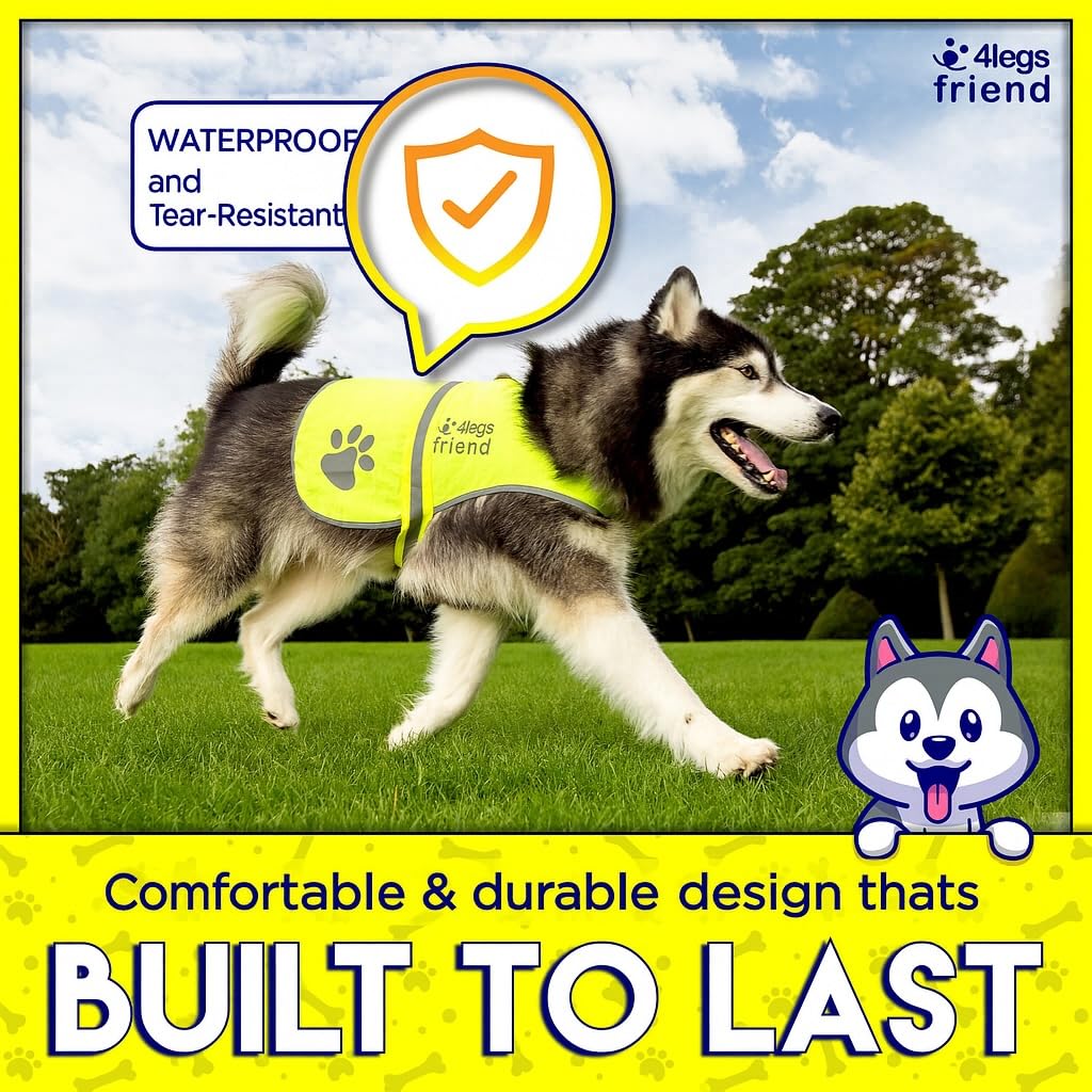 4LegsFriend Reflective Dog Vest. Hi-Visibility, Blaze Orange Oxford 300D Waterproof Dog Vest Helps Protect Your Best Friend. Safeguard Your PUP from Motorists & Hunting Accidents, On or Off Leash