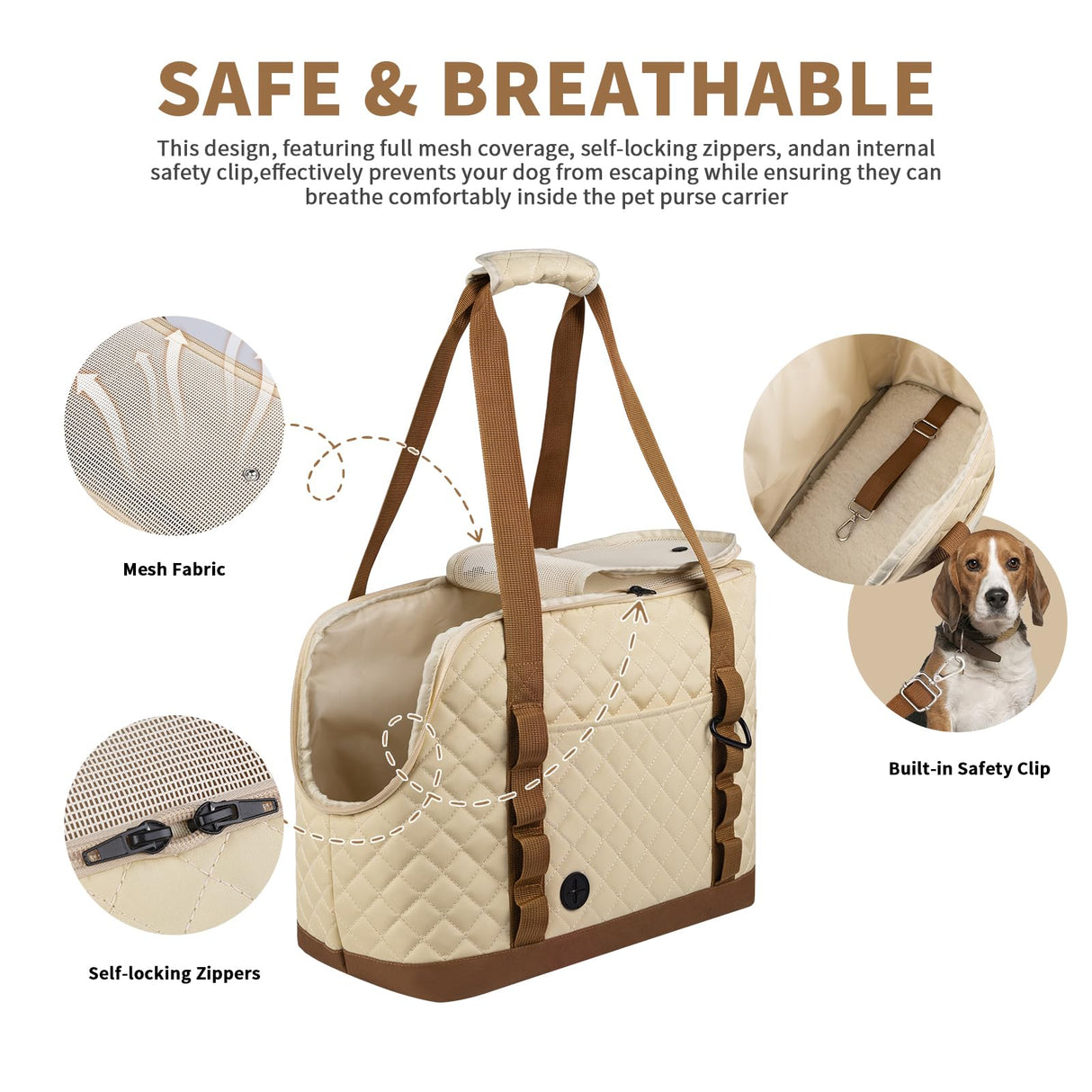 Dog Purse Carrier for Small Dogs, Soft Sided Pet Carrier with Pockets, Foldable Dog Carrier Purse for Puppy, Rabbit, Cat, Washable Breathable Pet Carrier, Dog Carrier Bag for Outdoor Shopping Travel