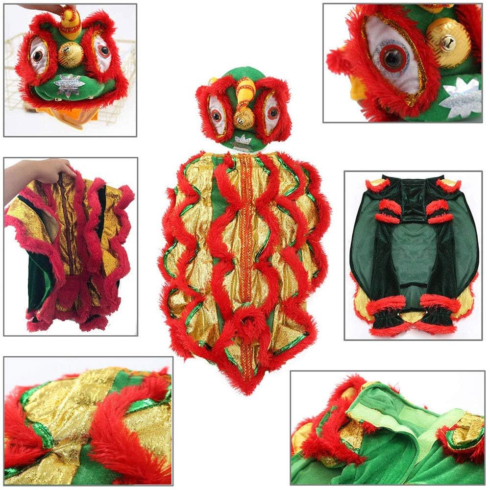 Chinese Lion Dance Dog Costume, Chinese New Year Dog Outfit, Spring Festival Dogs Costume Clothes Hoodies Coat for Small Dogs (Yellow, Medium)