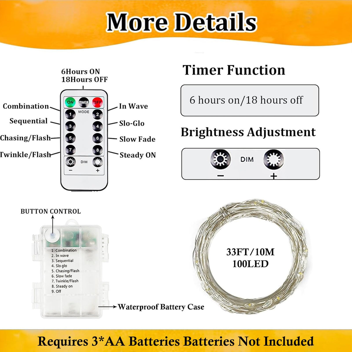 2-Pack Fairy Lights Battery Operated with Remote, Waterproof 33FT 100 LED Battery String Lights Outdoor Indoor, 8 Modes Twinkle Lights with Timer for Bedroom Classroom DIY Christmas Decor (Warm White)