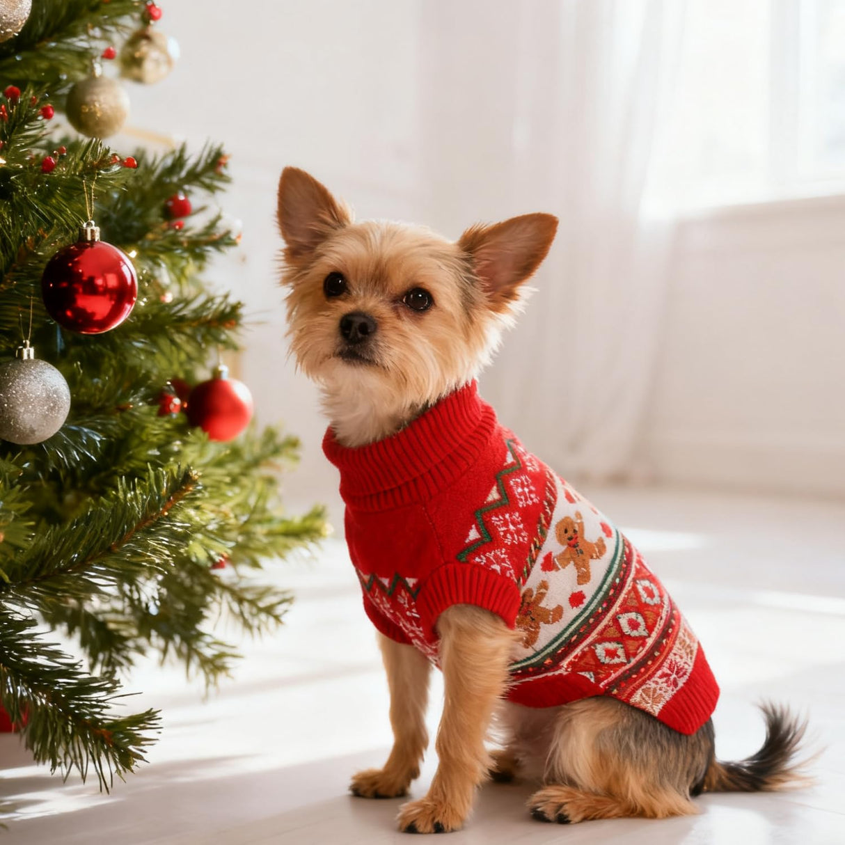 BAOBICUTE Christmas Dog Sweaters for Small Medium Large Dogs Girl Boy Knit Turtleneck Double Dog Sweater Clothes Winter Thick Warm Pet Puppy Outfit Snowflake Pattern for Holiday Christmas