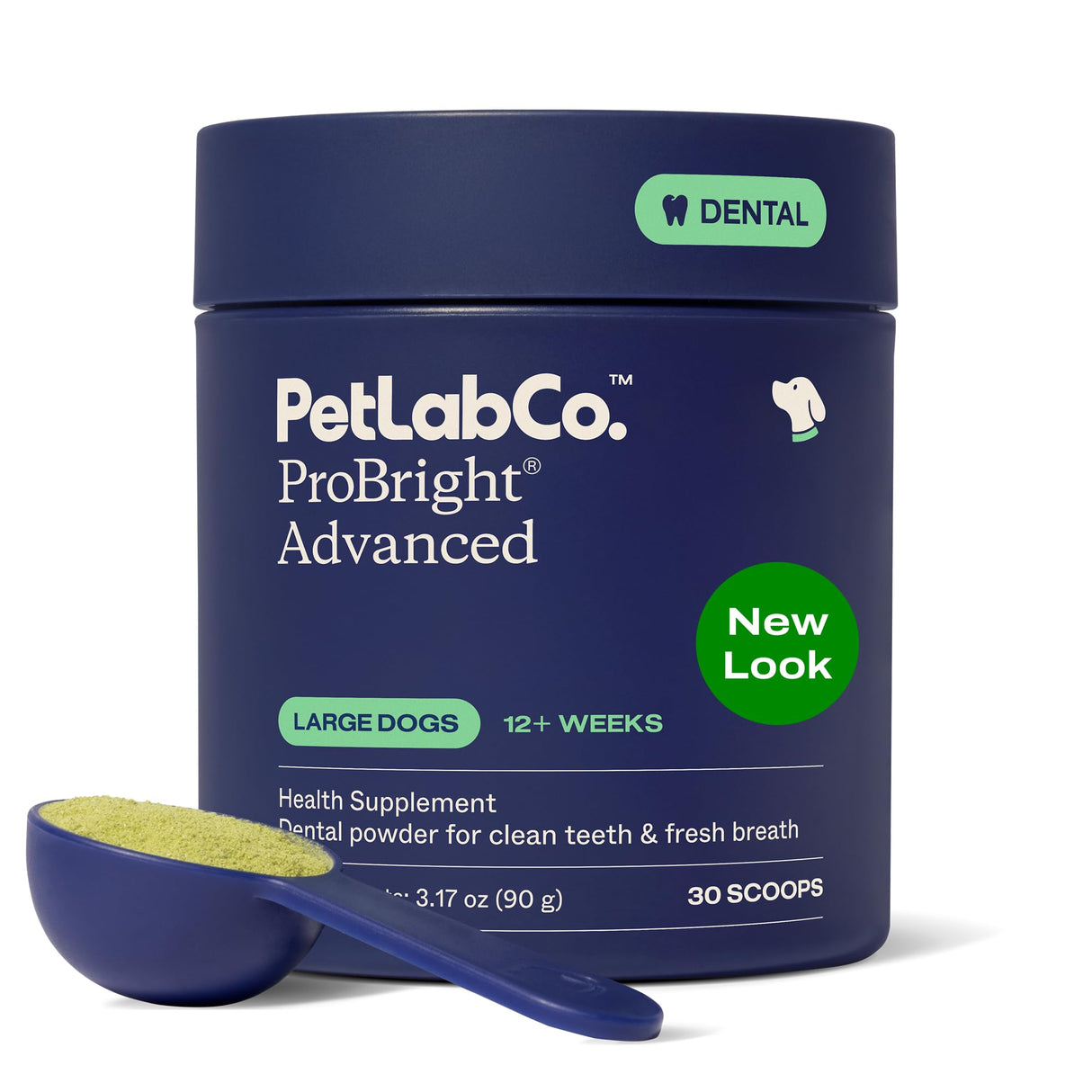 PetLab Co. ProBright Advanced Dental Powder - Dog Breath Freshener - Teeth Cleaning Made Easy – Targets Tartar & Bad Breath - Packaging May Vary - Formulated for Large Dogs