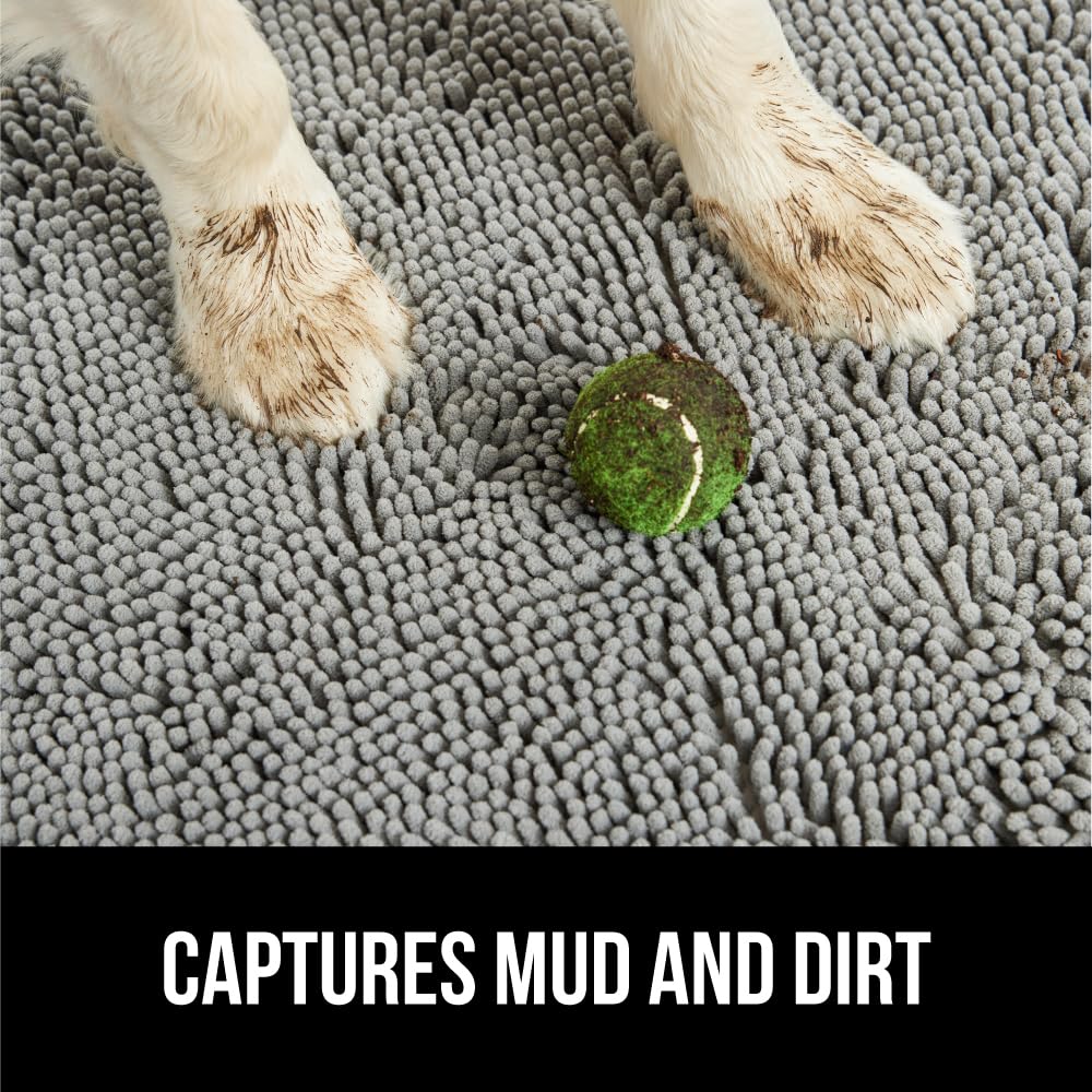 GORILLA GRIP SoakSTOPPER Dog Door Mat, 60x36 Machine Washable Rug Absorbent Doormat Captures Moisture Mud Dirt, Quick Dry Soft Chenille Entryway Rugs Indoor Entrance Mats for Dog Paws, Grey