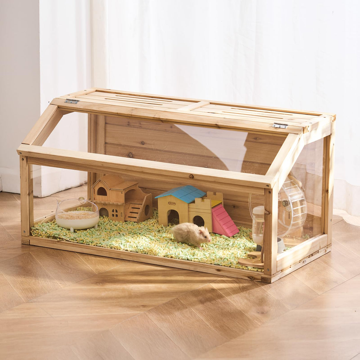 VEVOR Wooden Hamster Cage, 270° Viewing 𝖧amster Habitat, 32 x 16 x 16 in, Dwarf Hamster Cages with Openable Top, Ventilated Small Animal Cage, Pet Mouse Cage for Gerbils, Rats, Guinea Pigs, Mice