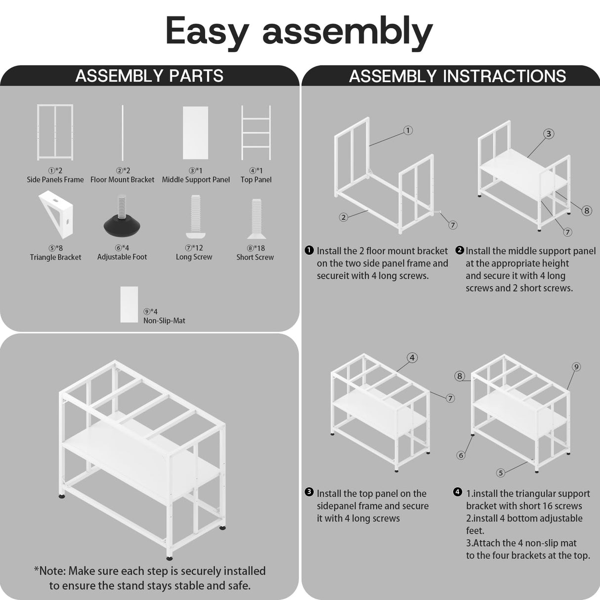 Fish Tank Stand, 40 Gallon Heavy Duty Metal Aquarium Stands, Reptile Tank, Turtle Tank, Breeder Tank Stand, 660LBS Capacity Terrarium Stand Rack with 2-Tier Storage Shelves (White, 36.5"x18.5"x29.5")
