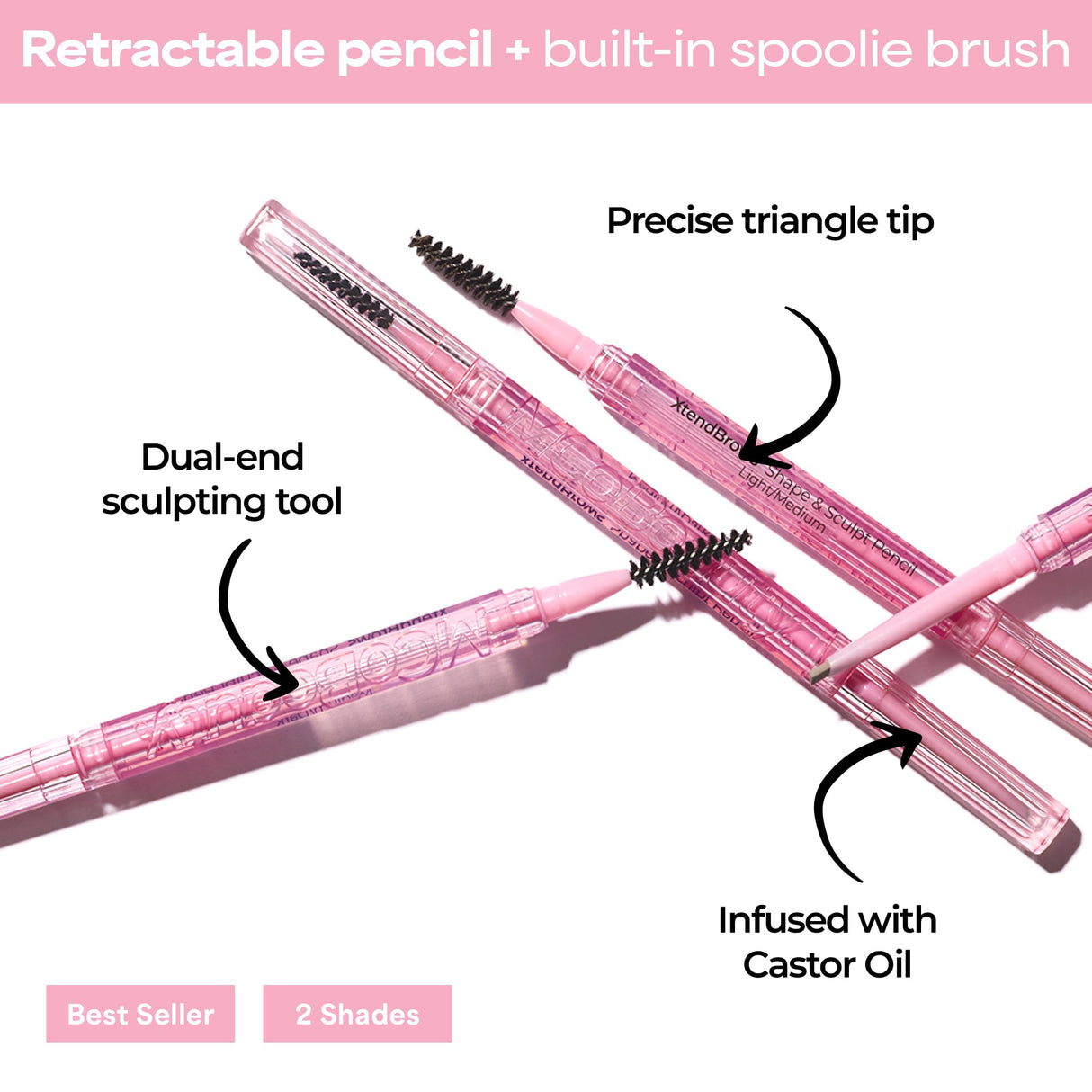 XtendBrows Shape & Sculpt Brow Pencil - Medium To Dark - Natural Look Eyebrow Filler Pen with Triangle Tip & Spoolie - Long-Wearing Definer for Fuller Natural Brows - Vegan & Cruelty Free