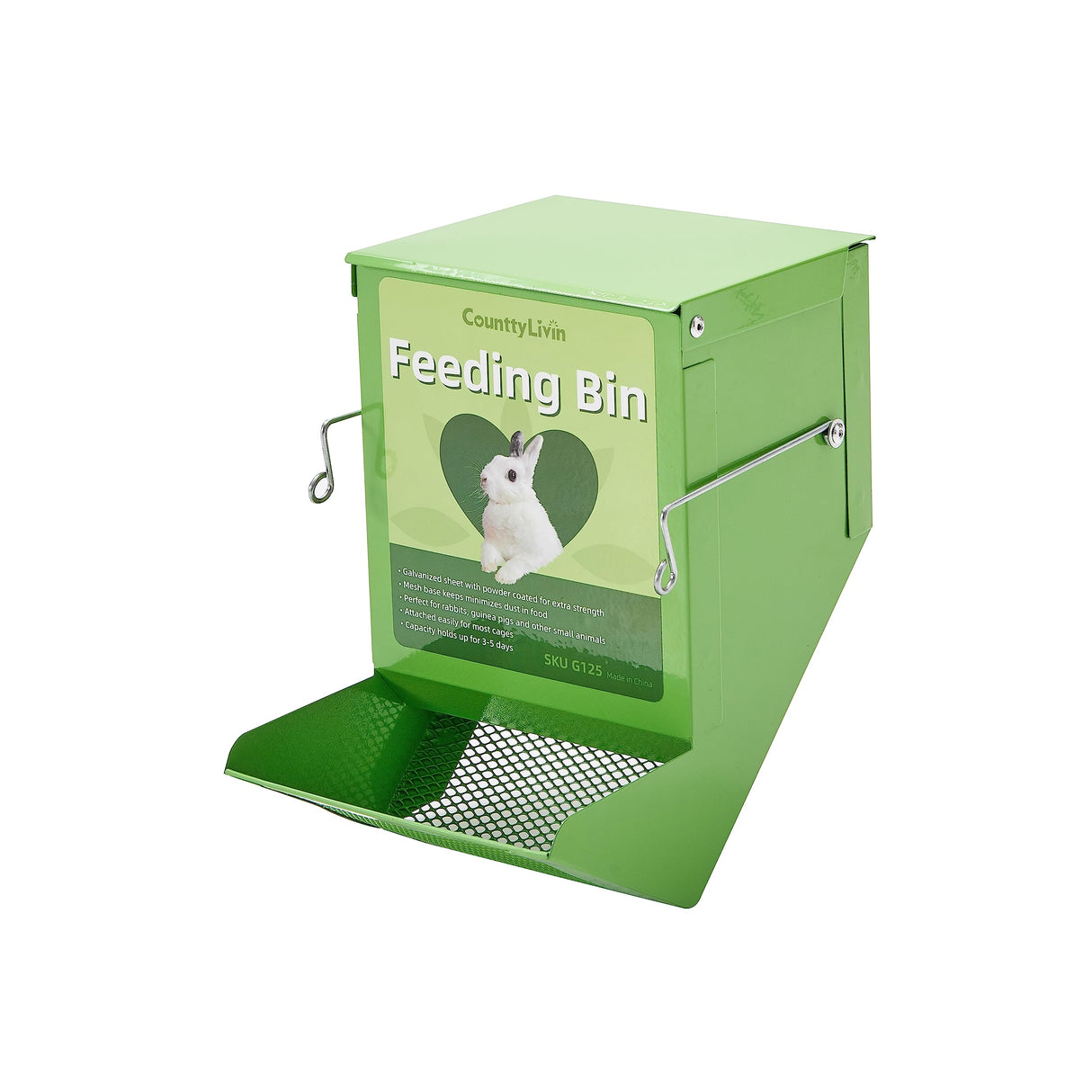 CounttyLivin Metal Small Animal Feeder with Lid, Heavy Duty, Large Capacity Food Dispenser, Great for Rabbits, Guinea Pigs, Chinchillas and Other Small Animals. (4.6 inch, Green)