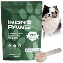 Load image into Gallery viewer, Iron Paws Human-Grade Superfood For Dogs, Premium Greens Powder Supplement For Dental Health, Longevity, Hip & Joint, Gut Health, Allergies, Immune Support, Skin & Coat - 3.5 oz Nutrient Dense Formula