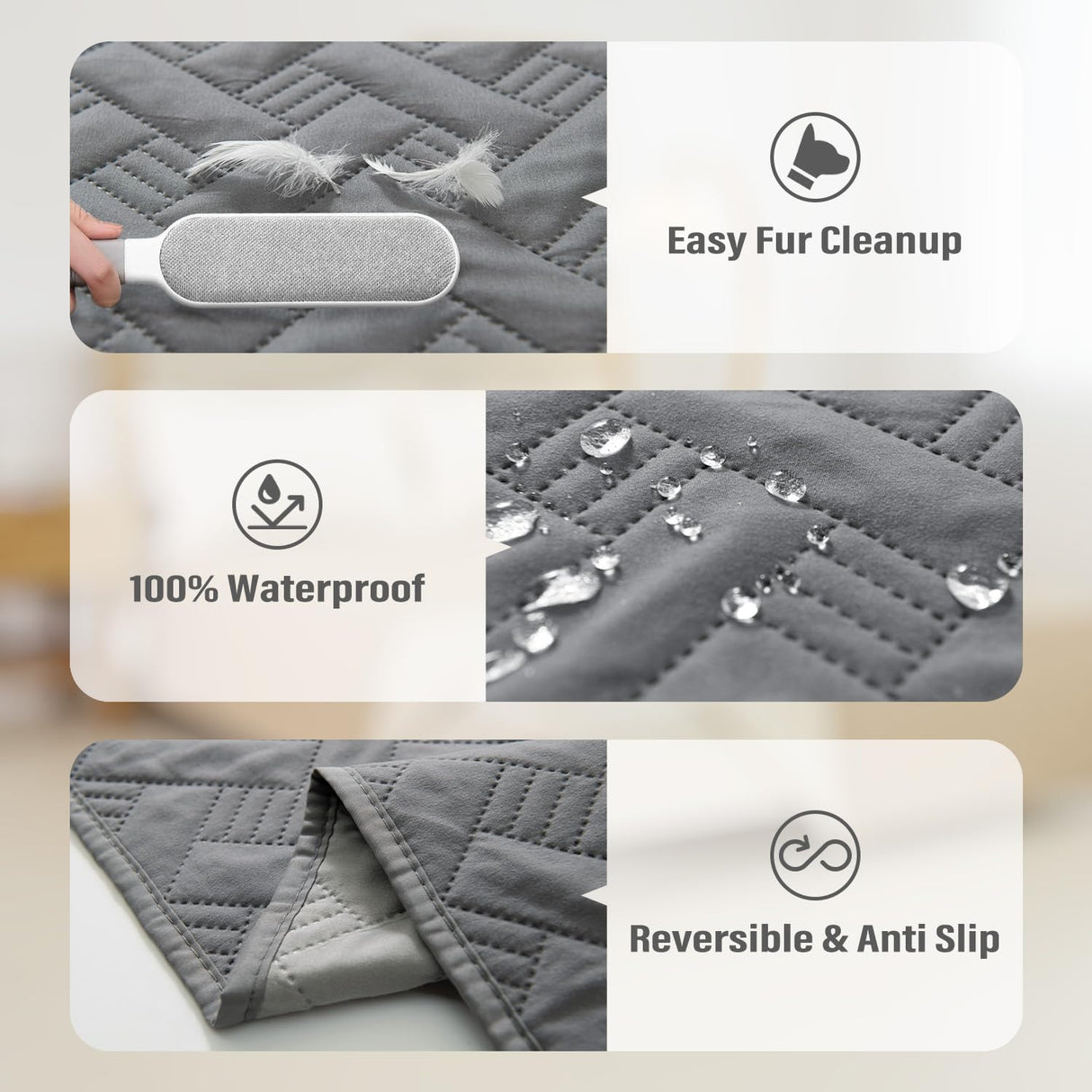 BOCTOPUG Dog Bed Cover for Pets Blankets Rug Pads for Couch Protection Waterproof Bed Covers Dog Blanket Furniture Protector Reusable Changing Pad (Dark Grey+Light Grey, 52"x82")