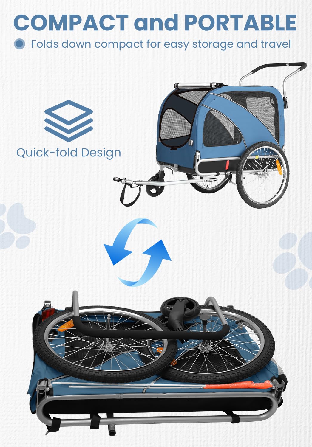 Sepnine 2 in 1 Pet Bicycle Trailer with a 6" Stroller Wheel Suitable for Small and Medium Dogs, Carrier Up to 66/88 LBS, Easy Folding Cart Frame, Quick Release Wheel, Universal Bicycle Coupler