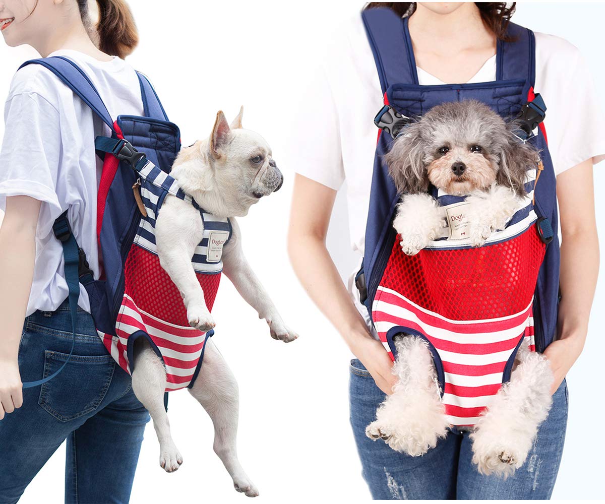 Lifeunion Legs Out Dog Carrier Backpack Hands-Free Adjustable Pet Travel Carrier for Small Medium Dogs Cats Motorcycle Hiking Walking (Red and Blue Stripes)