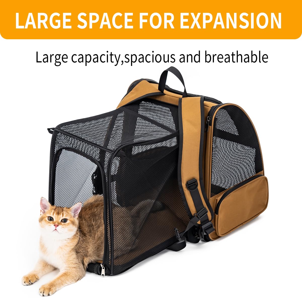 Cat Backpack,Expandable Cat Carrier Backpack, Dog Backpack Carrier and Pet Carrier Backpack, Suitable for Cats, Dogs Kitten or Small Dogs, Travel Friendly Puppy Cats Bag (Brown)