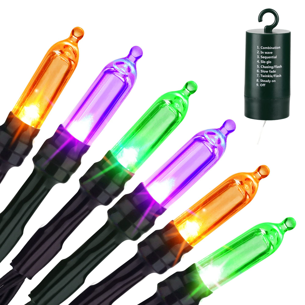 Halloween String Lights,33ft 100 LED Halloween Decorative Lights with 8 Modes & Timer, Waterproof Battery Indoor Mini Lights Orange String Lights for Halloween Decorations(Orange & Purple & Green)
