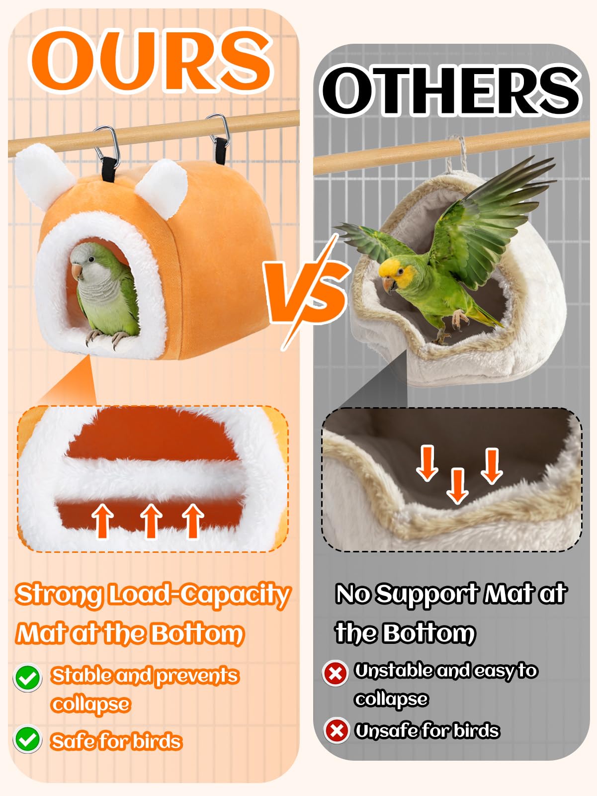 MEWTOGO Stable Warm Bird Nest - Winter Plush Comfortable Bird House with Strong Load-Bearing Mat & Wide Entry for Cage Accessories, Medium Birds Bed for Cockatiel Lovebirds Quaker