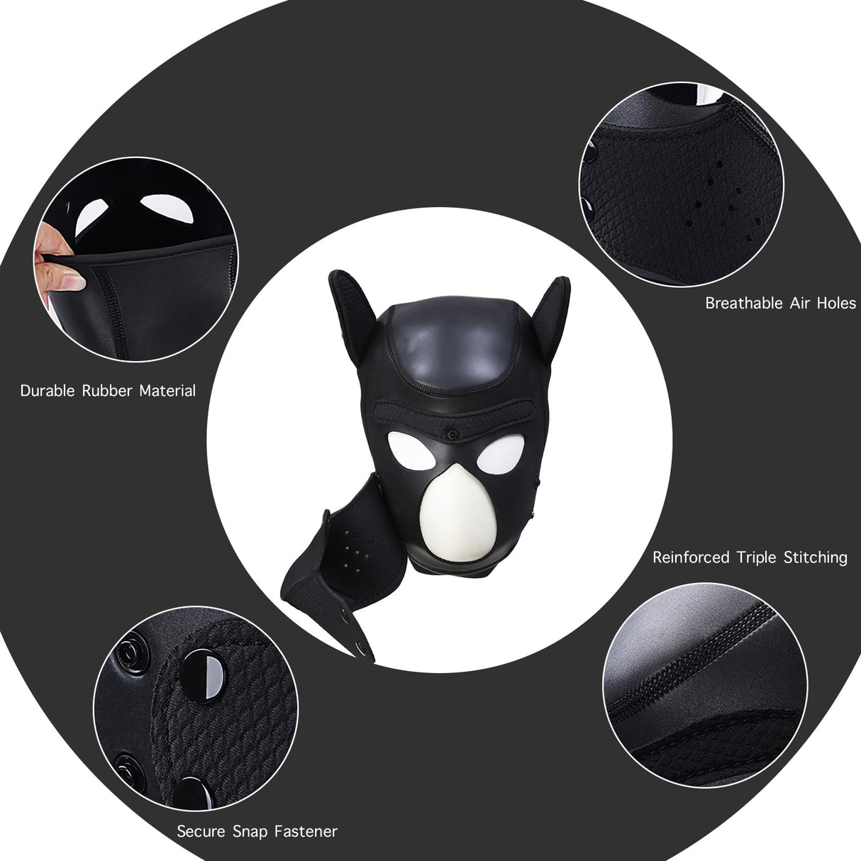 nurdewn XL Neoprene Puppy Hood Dog Mask – Extra Large Pup Hood Mask Adult with Removable Muzzle, Breathable Dog Hood for Cosplay, Role Play, Pup Play Gear & Halloween Costume(Black)