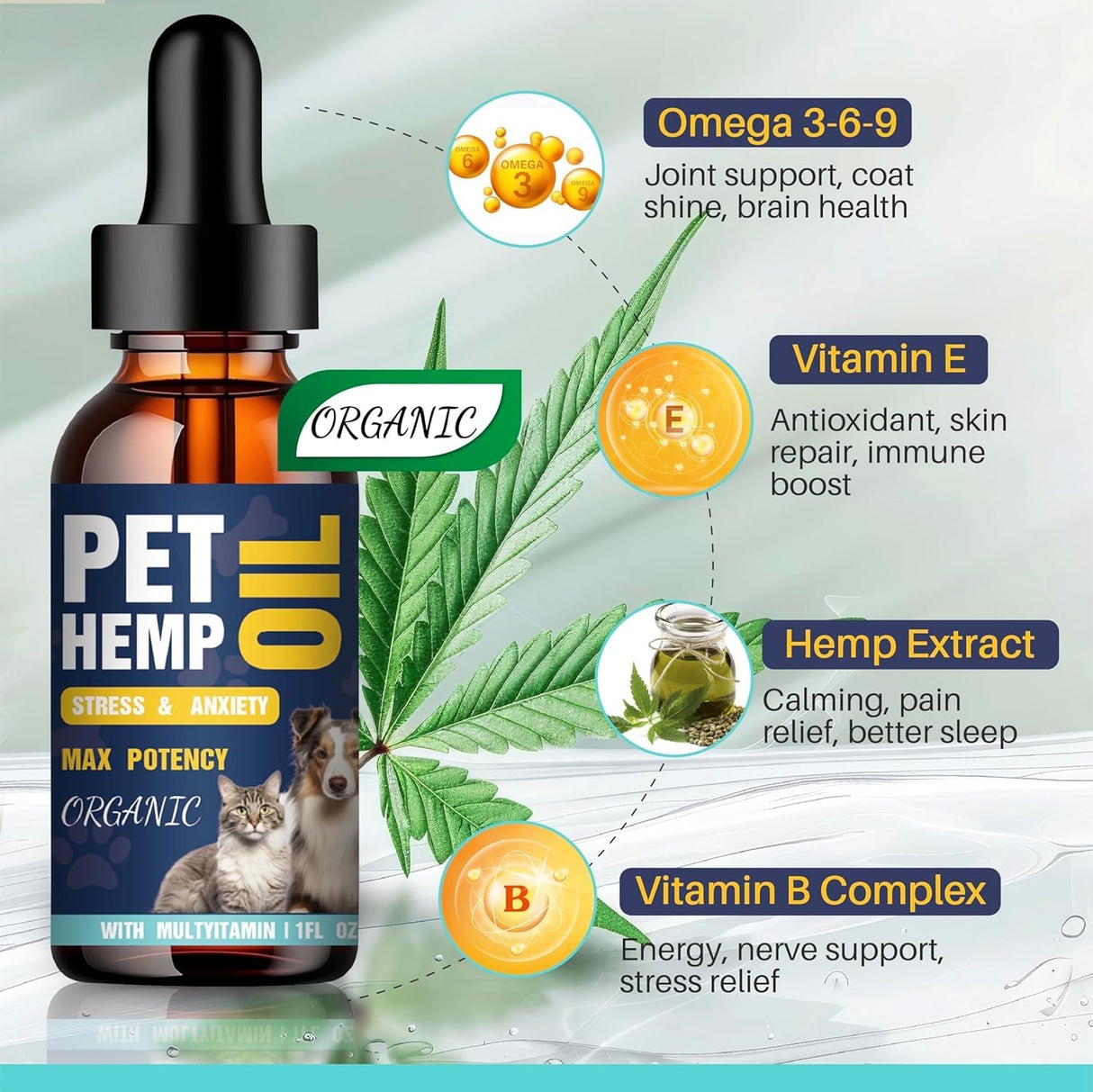 Hemp Oil for Dogs and Cats 3 Pack Organic Helps with Аnxiеty, Calming, Pain Relief, Hip Joint, Arthritis, Seizures Supplement for Smal & Large Pets with Omega 3-6-9 Oil Fast Results