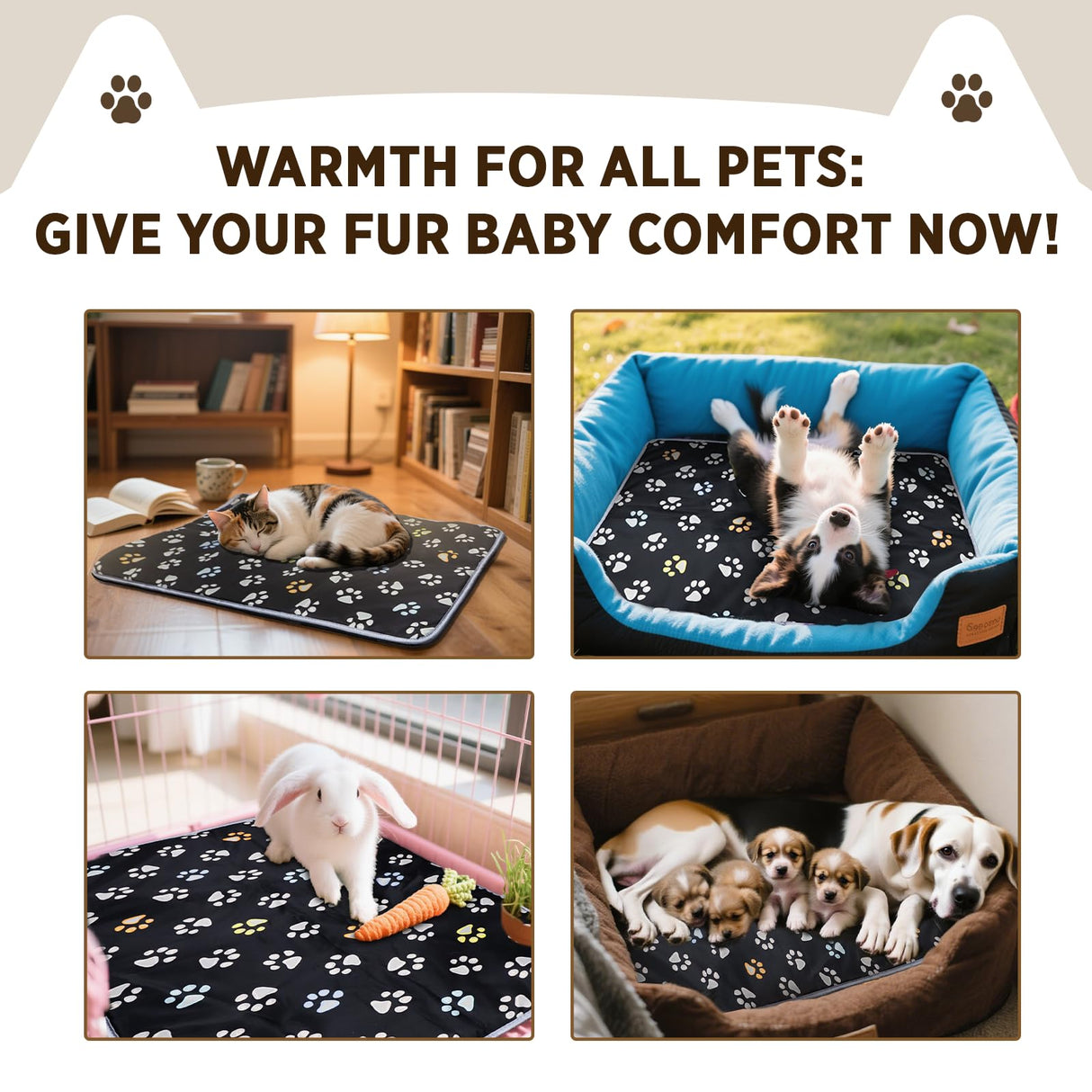 furrybaby Pet Heating Pad, Waterproof Dog Heating Pad Mat for Cat with Durable Anti-Bite Tube Indoor for Puppies Dogs Cats (1 Pack Black, 40 X 28in, Temp Adjustable)