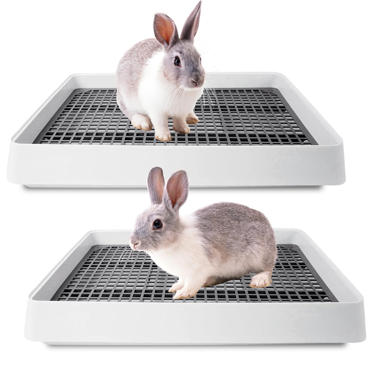 Seuqhck 2 Pack Rabbit Litter Box with Grate, Large Shallow Bunny Litter Box Tray Plastic Guinea Pig Training Pan for Small Animals, Hamster, Hedgehog, Chinchillas, 14.5 x 11.6 x 2.5 Inch